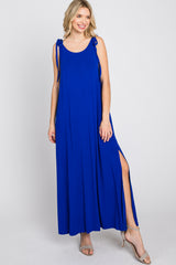 Royal Blue Tie Strap Side Slit Maternity Maxi Dress