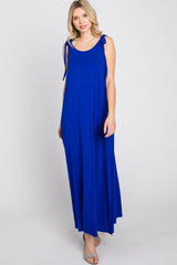 Royal Blue Tie Strap Side Slit Maxi Dress