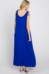 Royal Blue Tie Strap Side Slit Maxi Dress