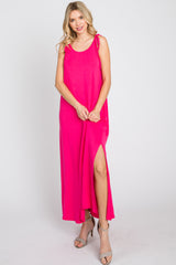 Fuchsia Tie Strap Side Slit Maxi Dress