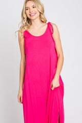 Fuchsia Tie Strap Side Slit Maxi Dress