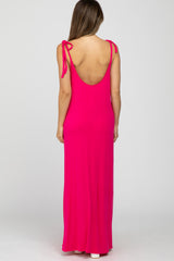 Fuchsia Tie Strap Side Slit Maternity Maxi Dress