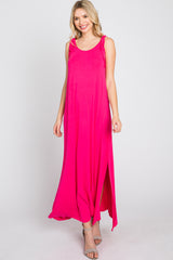 Fuchsia Tie Strap Side Slit Maternity Maxi Dress