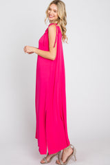 Fuchsia Tie Strap Side Slit Maxi Dress