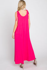 Fuchsia Tie Strap Side Slit Maxi Dress