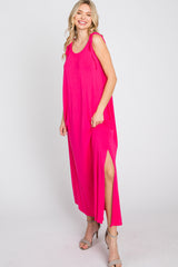 Fuchsia Tie Strap Side Slit Maxi Dress