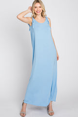 Light Blue Tie Strap Side Slit Maxi Dress