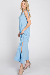 Light Blue Tie Strap Side Slit Maxi Dress