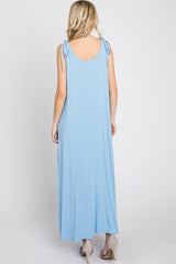 Light Blue Tie Strap Side Slit Maxi Dress