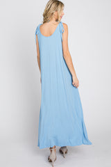 Light Blue Tie Strap Side Slit Maxi Dress