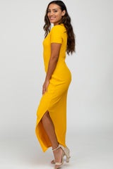 Yellow Ribbed Side Slit Maxi Dress