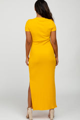 Yellow Ribbed Side Slit Maxi Dress