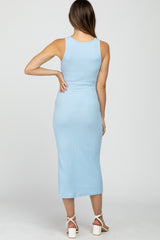 Light Blue Ribbed Maternity Midi Dress