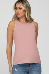 Pink Ribbed Maternity Tank Top