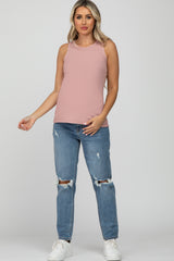 Pink Ribbed Maternity Tank Top