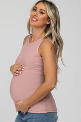 Pink Ribbed Maternity Tank Top