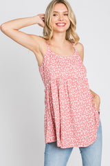 Coral Floral Ribbed Babydoll Top