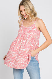 Coral Floral Ribbed Babydoll Top