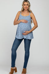 Blue Floral Ribbed Babydoll Maternity Top