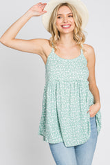 Mint Green Floral Ribbed Babydoll Top