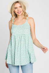 Mint Green Floral Ribbed Babydoll Top