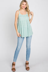 Mint Green Floral Ribbed Babydoll Top