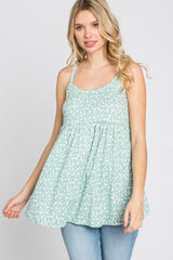 Mint Green Floral Ribbed Babydoll Top