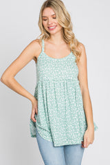 Mint Green Floral Ribbed Babydoll Top