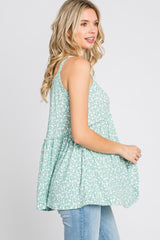 Mint Green Floral Ribbed Babydoll Top