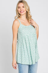 Mint Green Floral Ribbed Babydoll Top