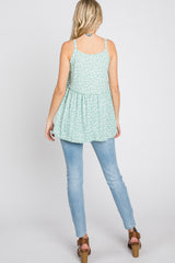 Mint Green Floral Ribbed Babydoll Top