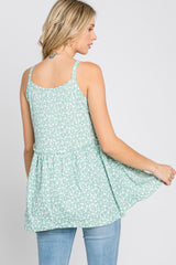 Mint Green Floral Ribbed Babydoll Top