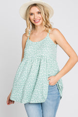 Mint Green Floral Ribbed Babydoll Top