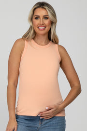 Peach Ribbed Maternity Tank Top