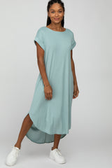 Mint Green Ribbed Rounded Hi-Low Hem Midi Dress