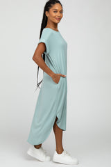 Mint Green Ribbed Rounded Hi-Low Hem Midi Dress