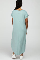 Mint Green Ribbed Rounded Hi-Low Hem Midi Dress