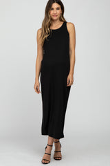 Black Solid Sleeveless Maternity Midi Dress