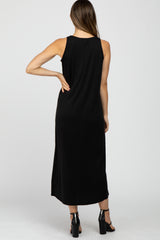 Black Solid Sleeveless Maternity Midi Dress