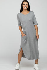 Heather Grey Round Hem Short Sleeve Midi Dress