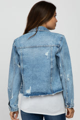 Blue Distressed Cropped Maternity Denim Jacket