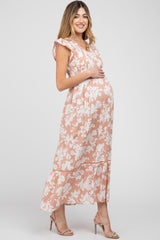 Mauve Floral Smocked Maternity Maxi Dress