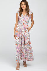 Pink Floral Smocked Maxi Dress