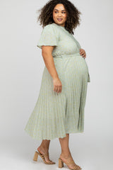 Mint Green Floral Pleated Maternity Plus Midi Dress