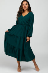 Forest Green Long Sleeve Tiered Maxi Dress