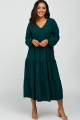 Forest Green Long Sleeve Tiered Maxi Dress