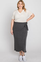 Charcoal Wrap Plus Midi Skirt