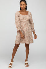 Taupe Floral 3/4 Sleeve Dress