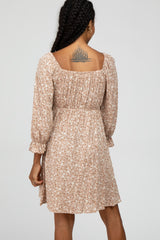 Taupe Floral 3/4 Sleeve Dress