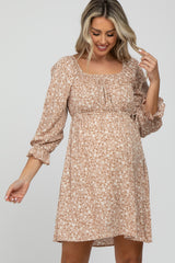 Taupe Floral 3/4 Sleeve Maternity Dress